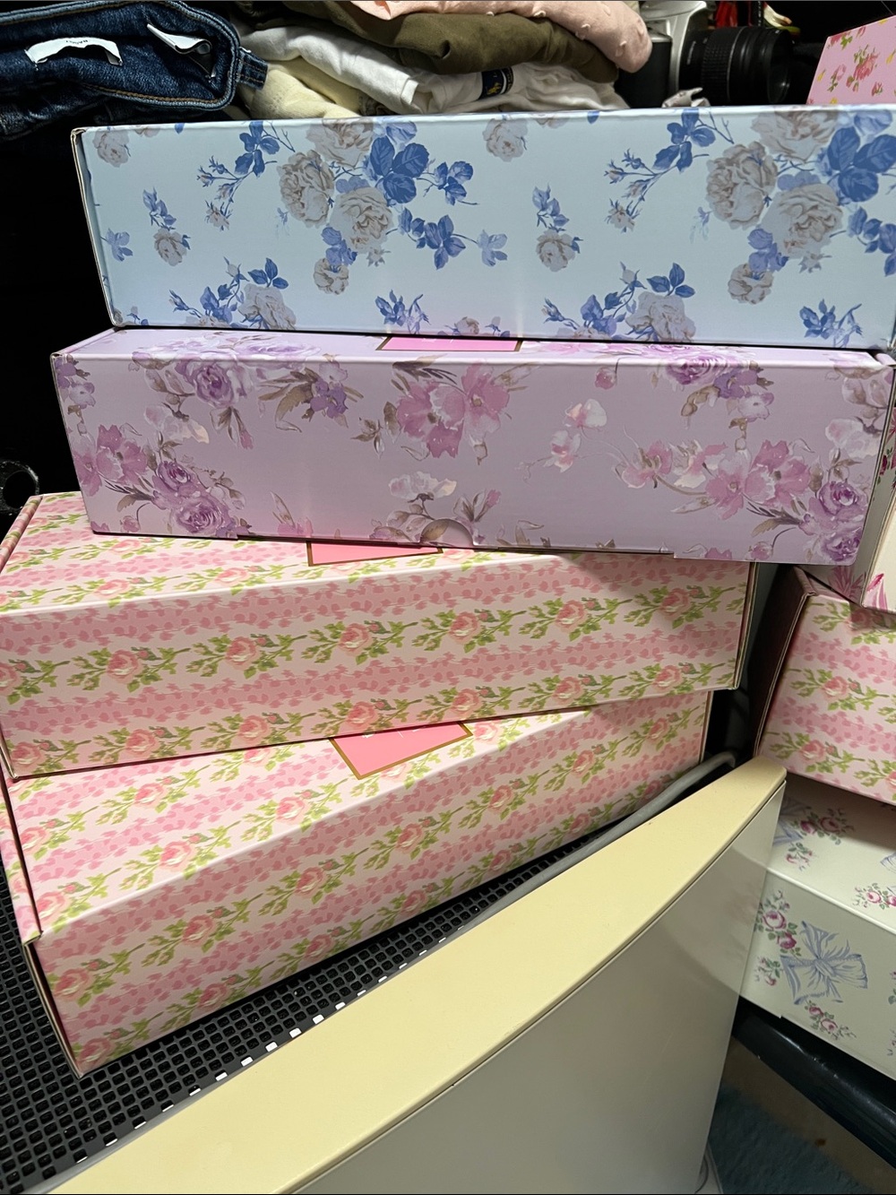 LoveShackFancy Floral Storage Boxes in Pink and Blue
